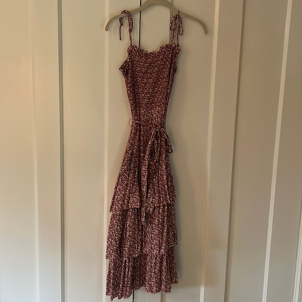 Tory Burch Floral Viscose Smocked and Tiered Dress